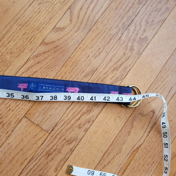 J. McLaughlin Belt D-Ring Embroidered Blue Pink Pig Women's Large 1.5" - Picture 6 of 7